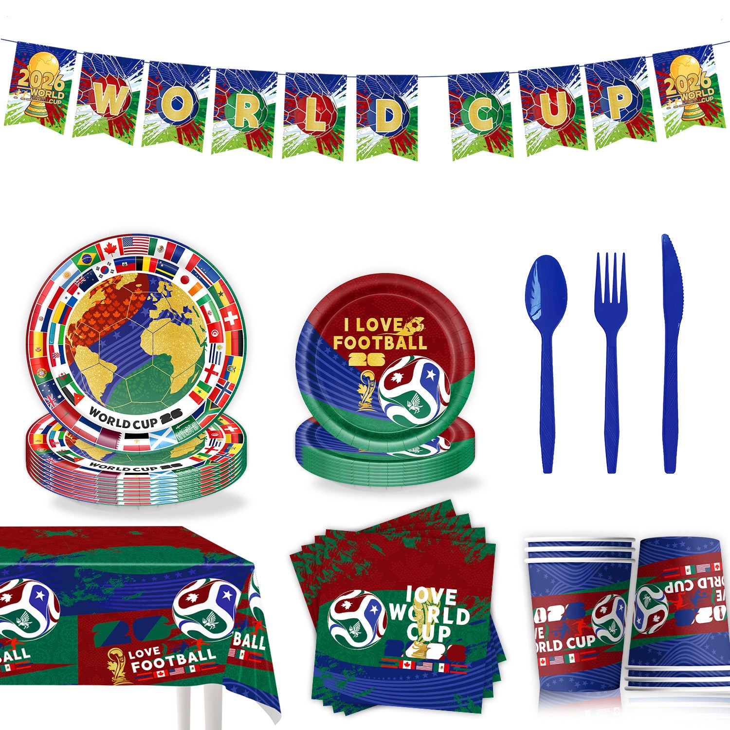 2026 World Cup Soccer Party Disposable Paper Plates Cups Set