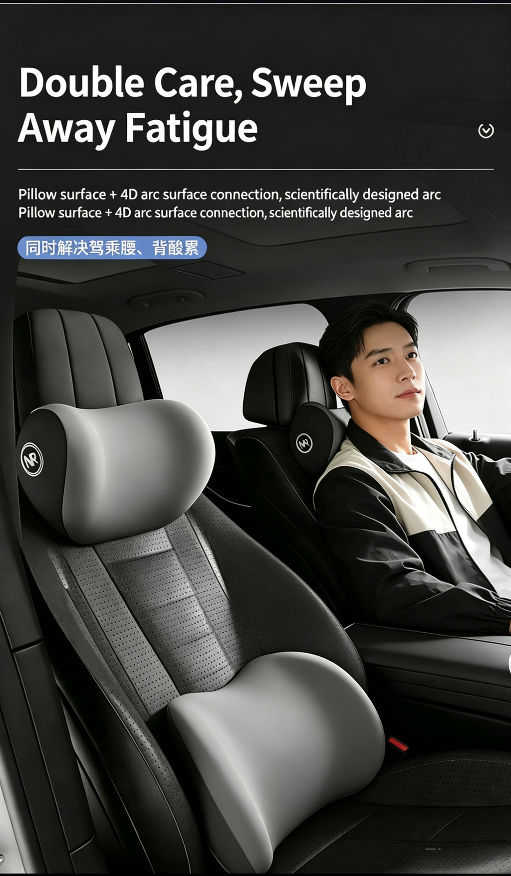 Memory Foam Car Pillow Set - Headrest, Lumbar & Neck Support Cushion
