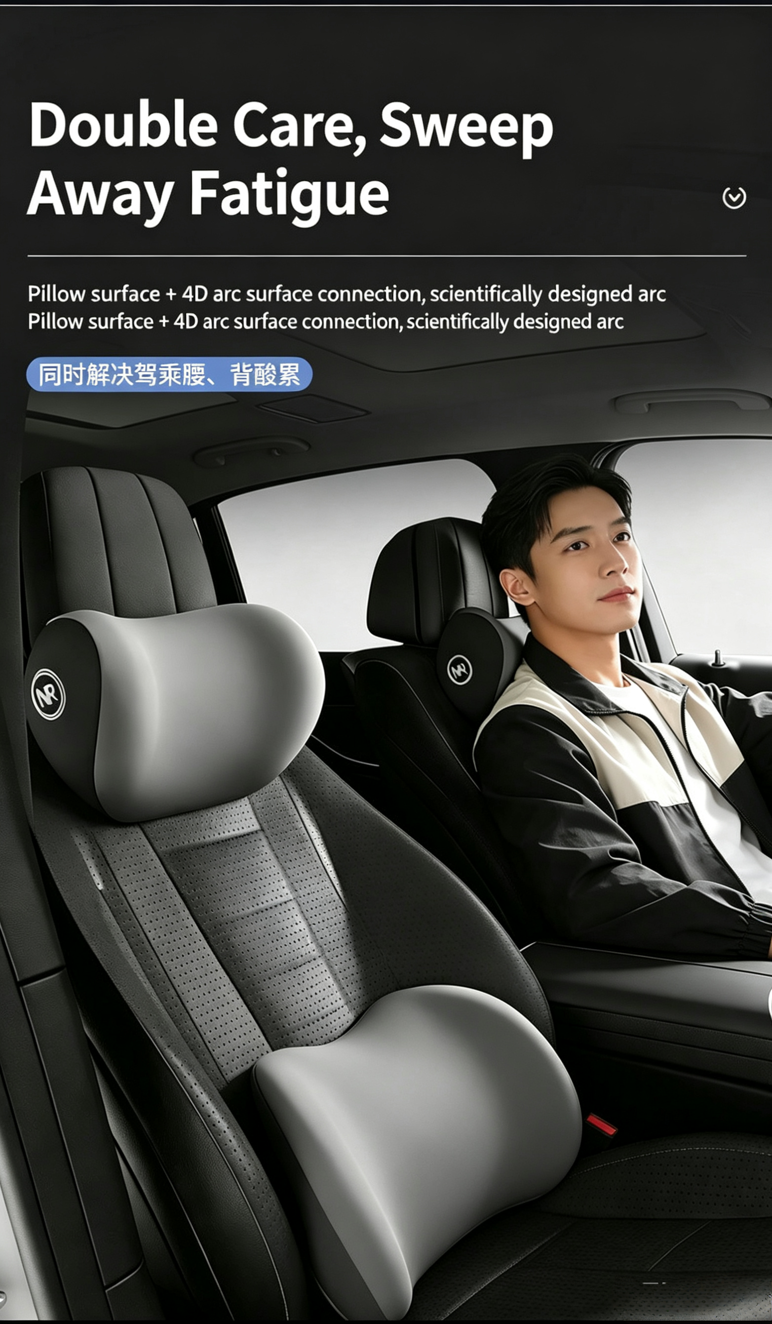 Memory Foam Car Pillow Set - Headrest, Lumbar & Neck Support Cushion