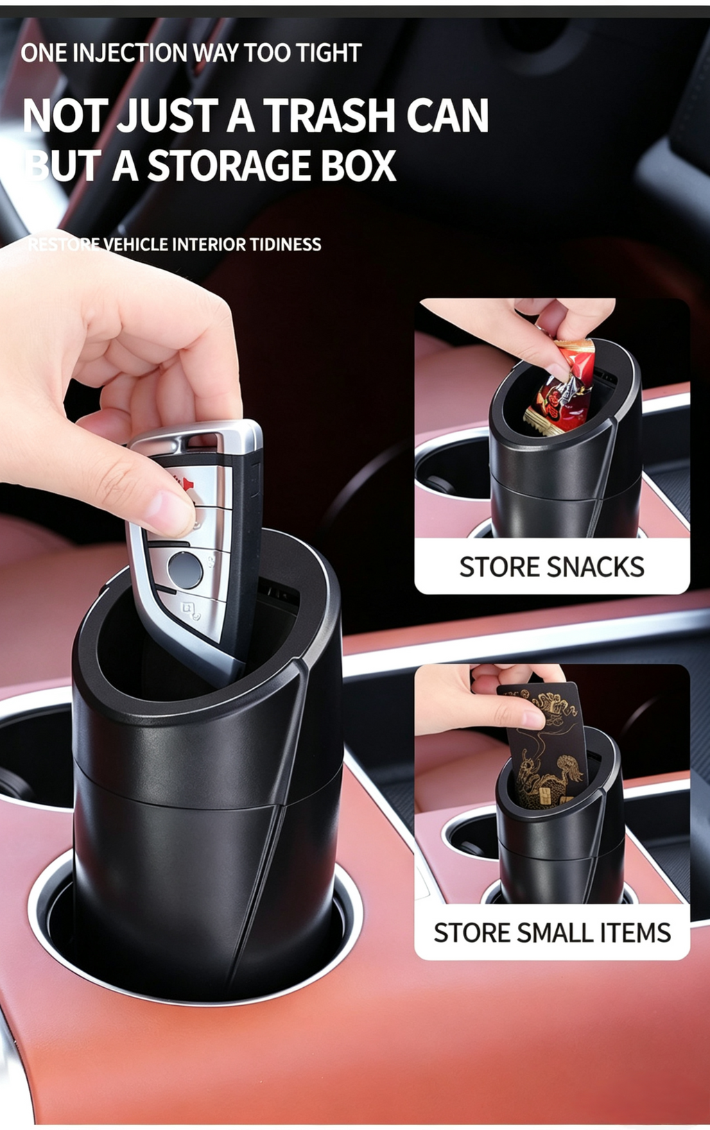 Mini Car Trash Can with Lid,2-in-1 Car Ashtray&Storage Organizer for Auto