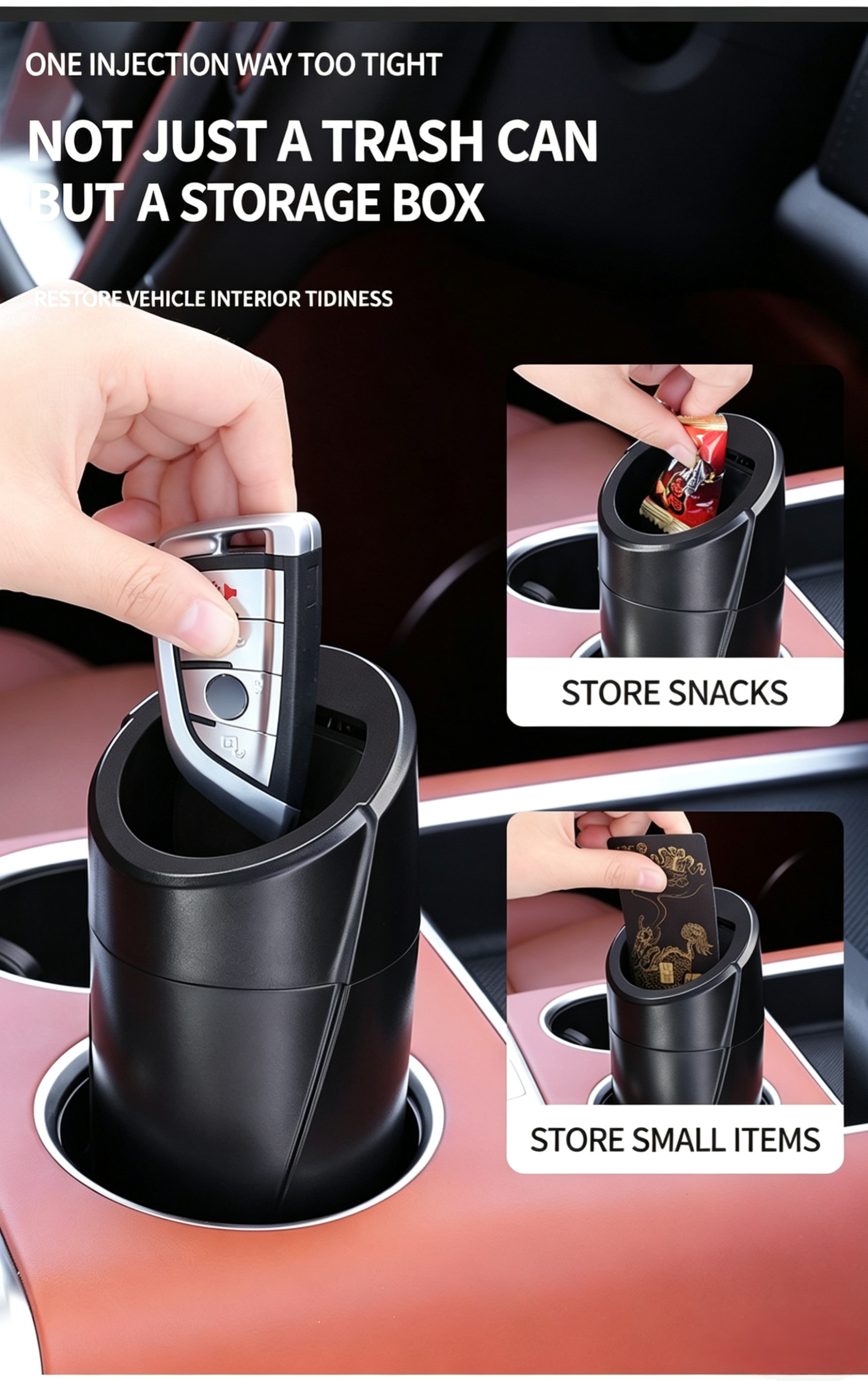 Mini Car Trash Can with Lid,2-in-1 Car Ashtray&Storage Organizer for Auto