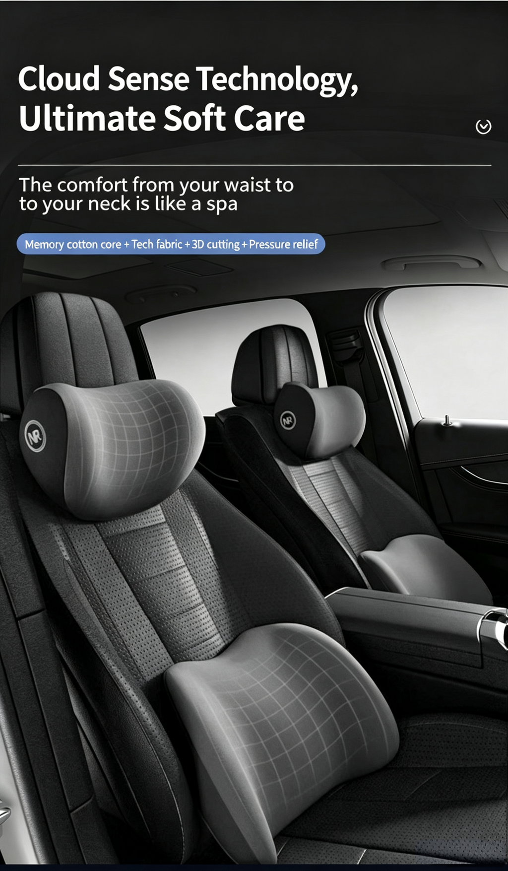 Memory Foam Car Pillow Set - Headrest, Lumbar & Neck Support Cushion