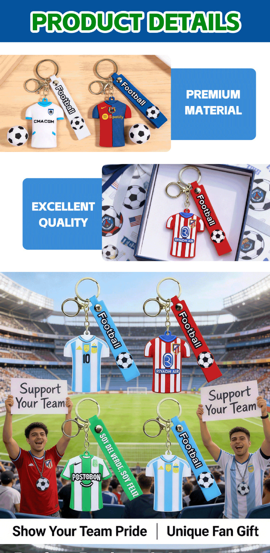2026 World Cup Soft Rubber Soccer Jersey Keychain Football Fan Gift