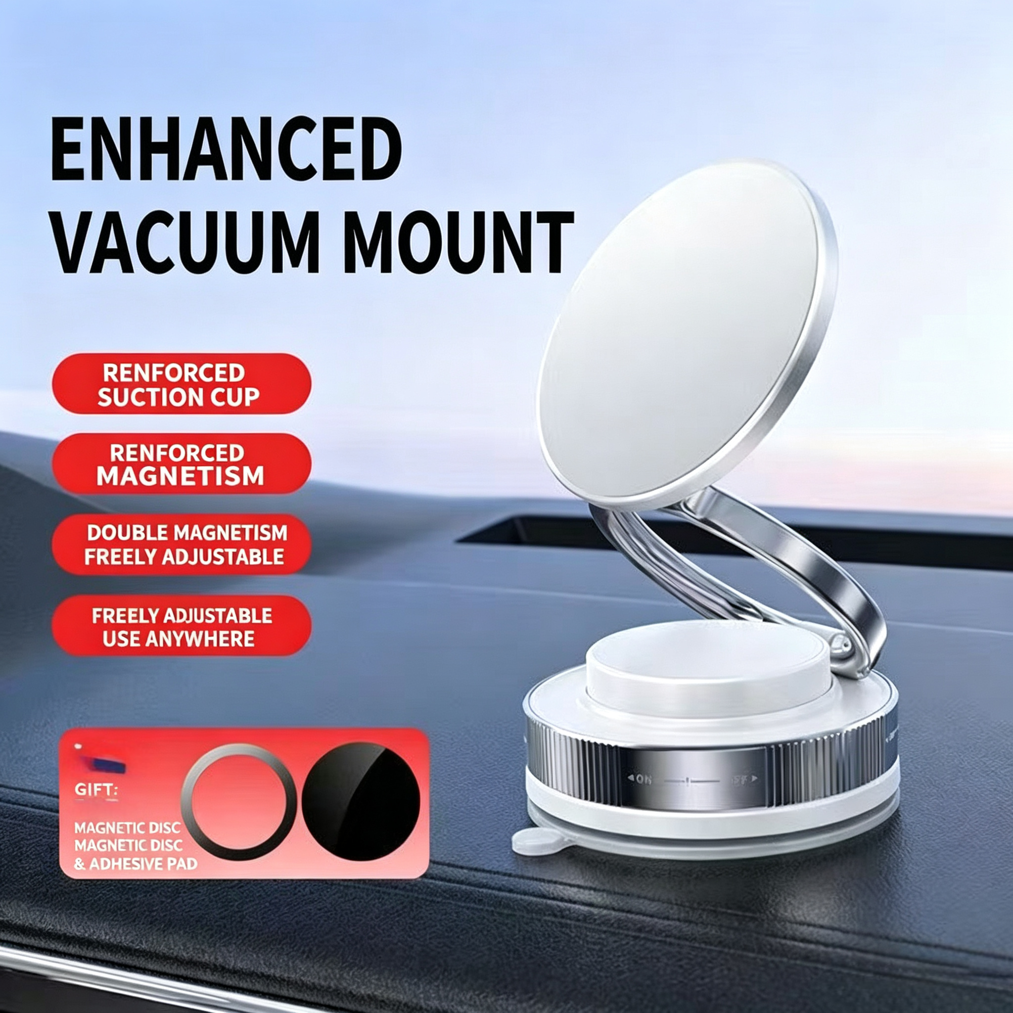 2026 New Magnetic Car Phone Holder,N52 Strong Magnet Vacuum Suction Cup Dashboard Mount,No Adhesive,Stable&Anti -Shake for GPS Navigation.
