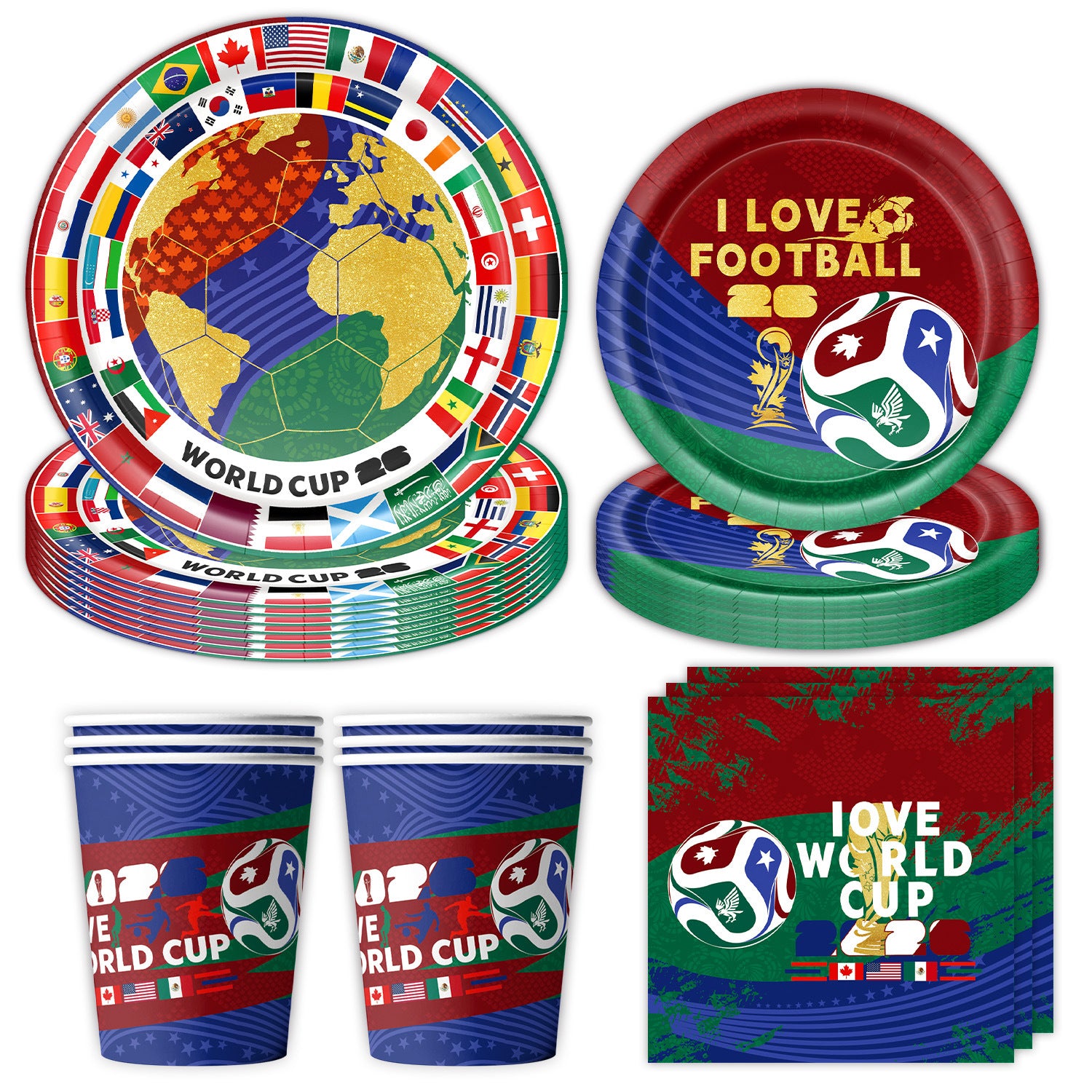 2026 World Cup Soccer Party Disposable Paper Plates Cups Set