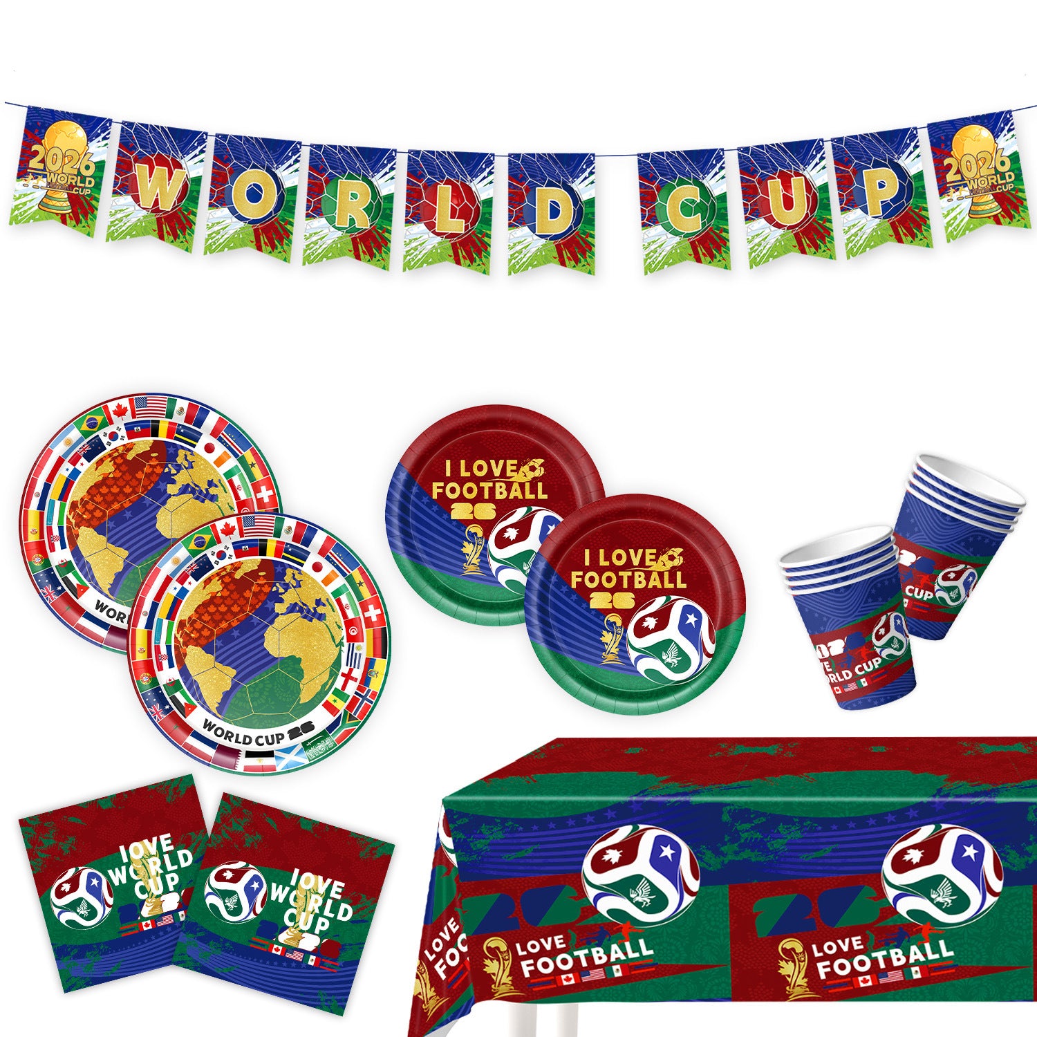 2026 World Cup Soccer Party Disposable Paper Plates Cups Set
